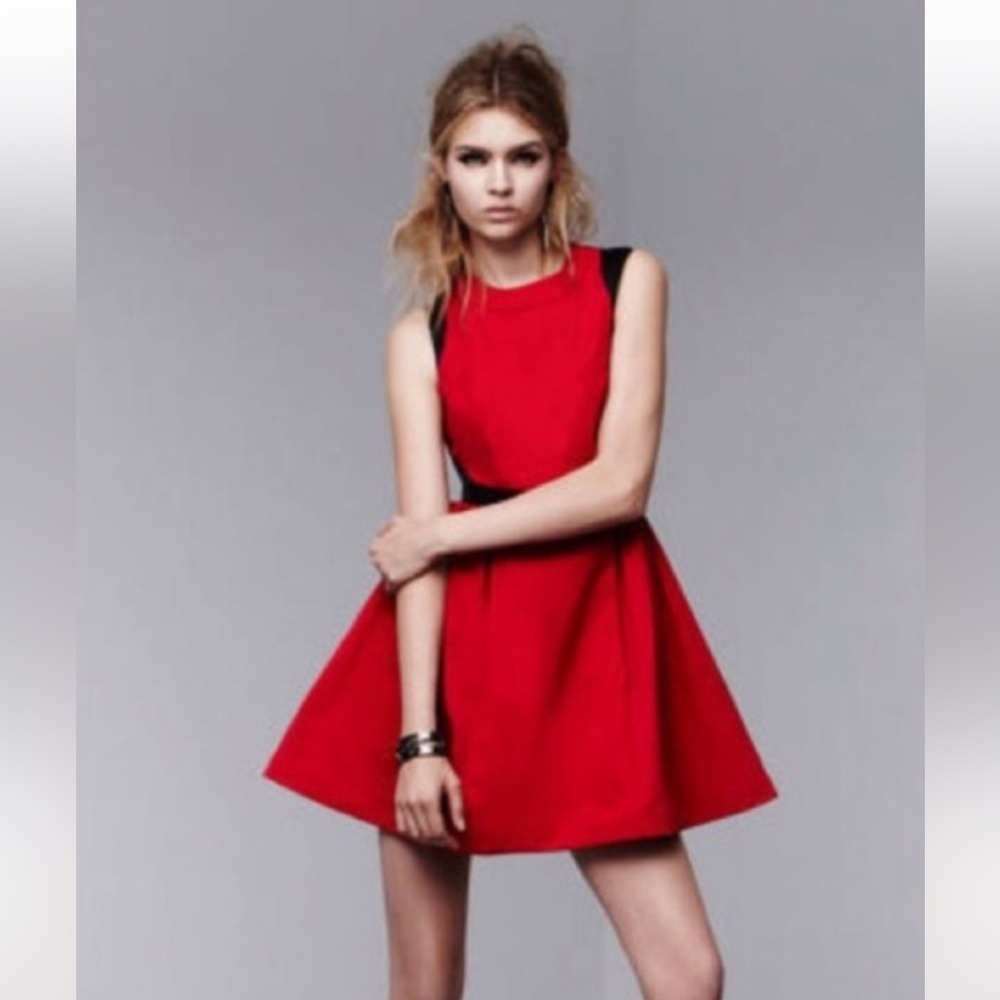 Prabal Gurung fit & flare color block red and black dress